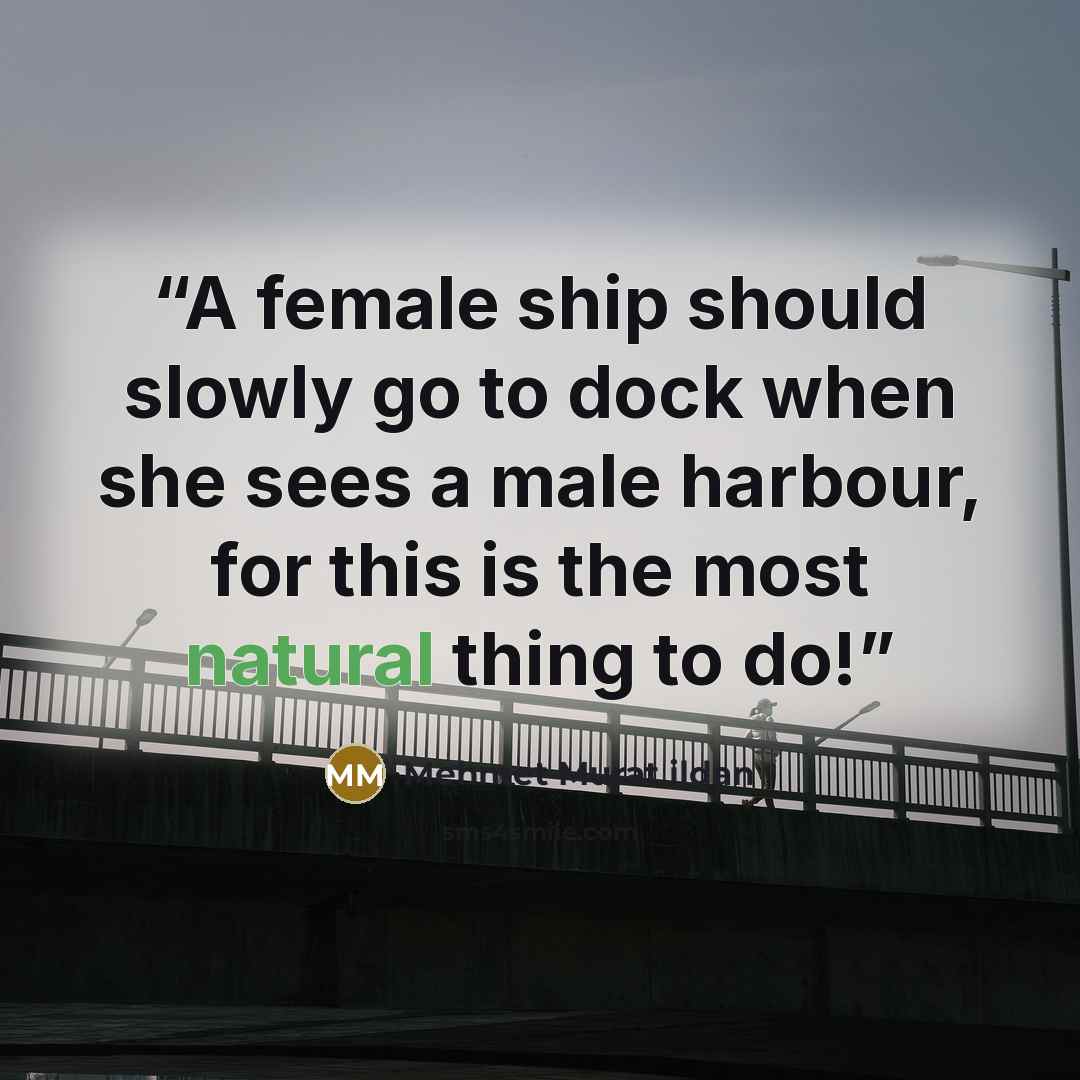 “A female ship should slowly go to dock when she sees a male harbour, for this is the most natural thing to do!” quote by Mehmet Murat ildan