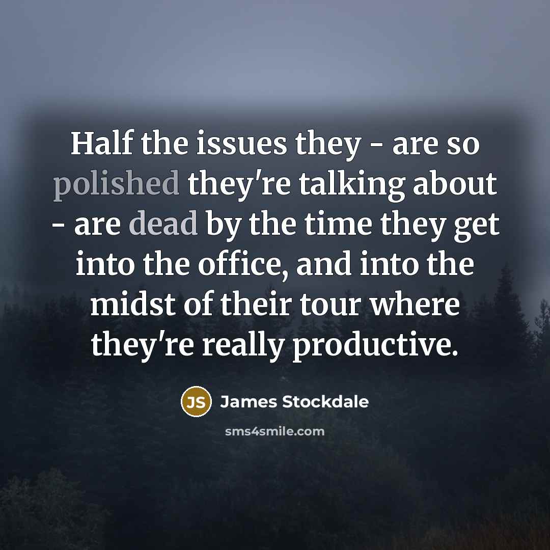 “Half the issues they - are so polished they're talking about - are dead by the time they get into the office, and into the midst of their tour where they're really productive.” quote by James Stockdale