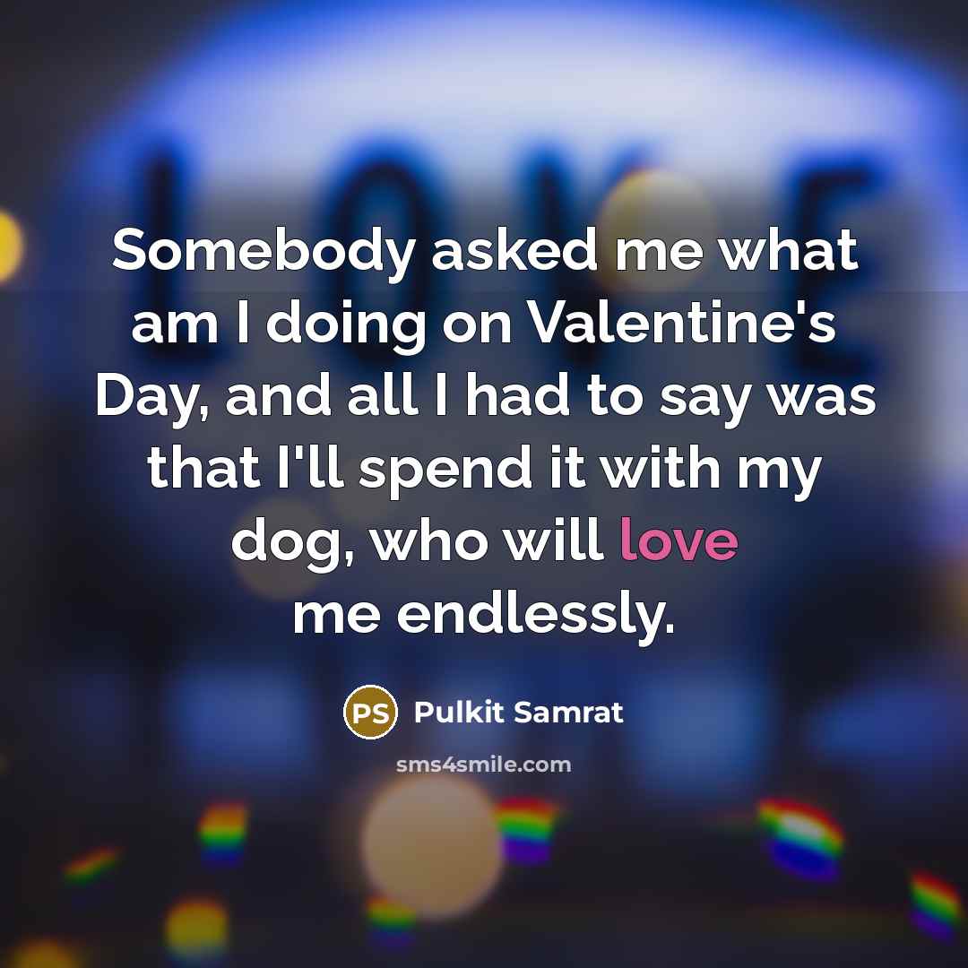 “Somebody asked me what am I doing on Valentine's Day, and all I had to say was that I'll spend it with my dog, who will love me endlessly.” quote by Pulkit Samrat