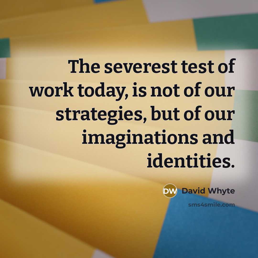 “The severest test of work today, is not of our strategies, but of our imaginations and identities.” quote by David Whyte