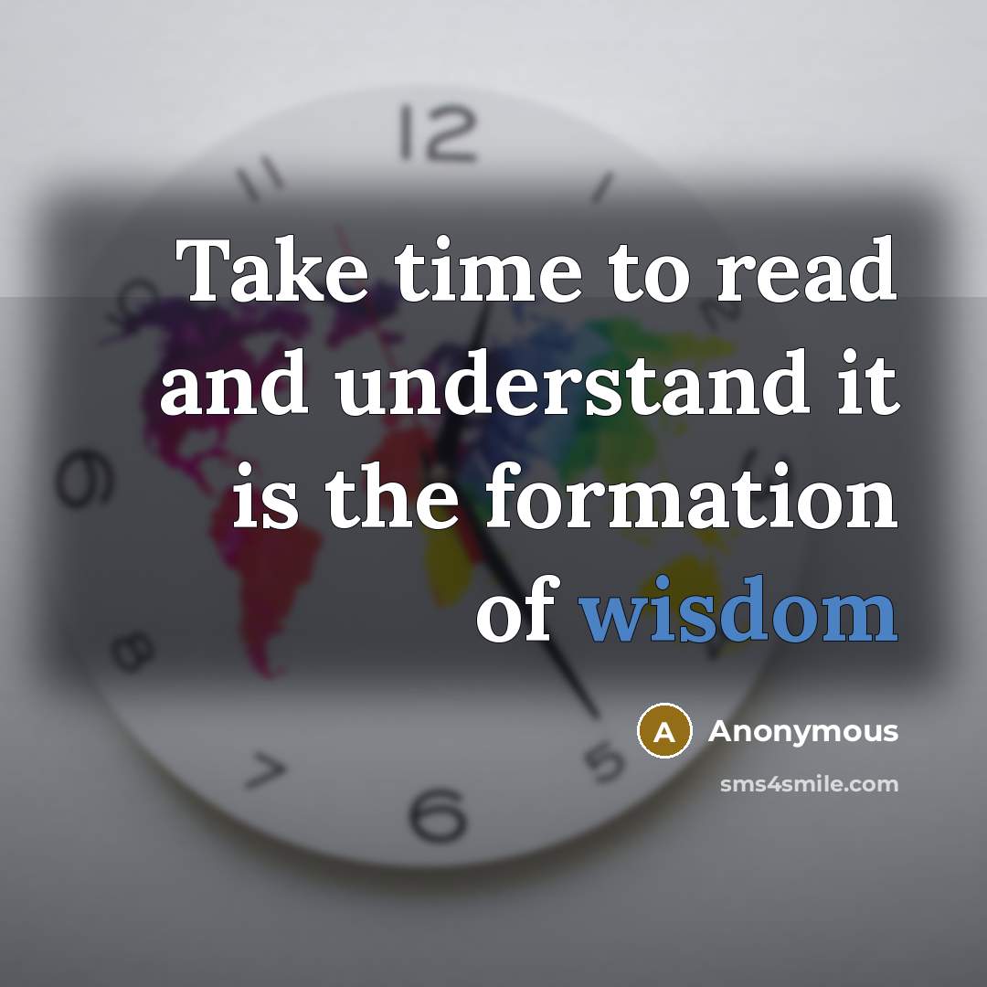 “Take time to read and understand it is the formation of wisdom” quote by Anonymous