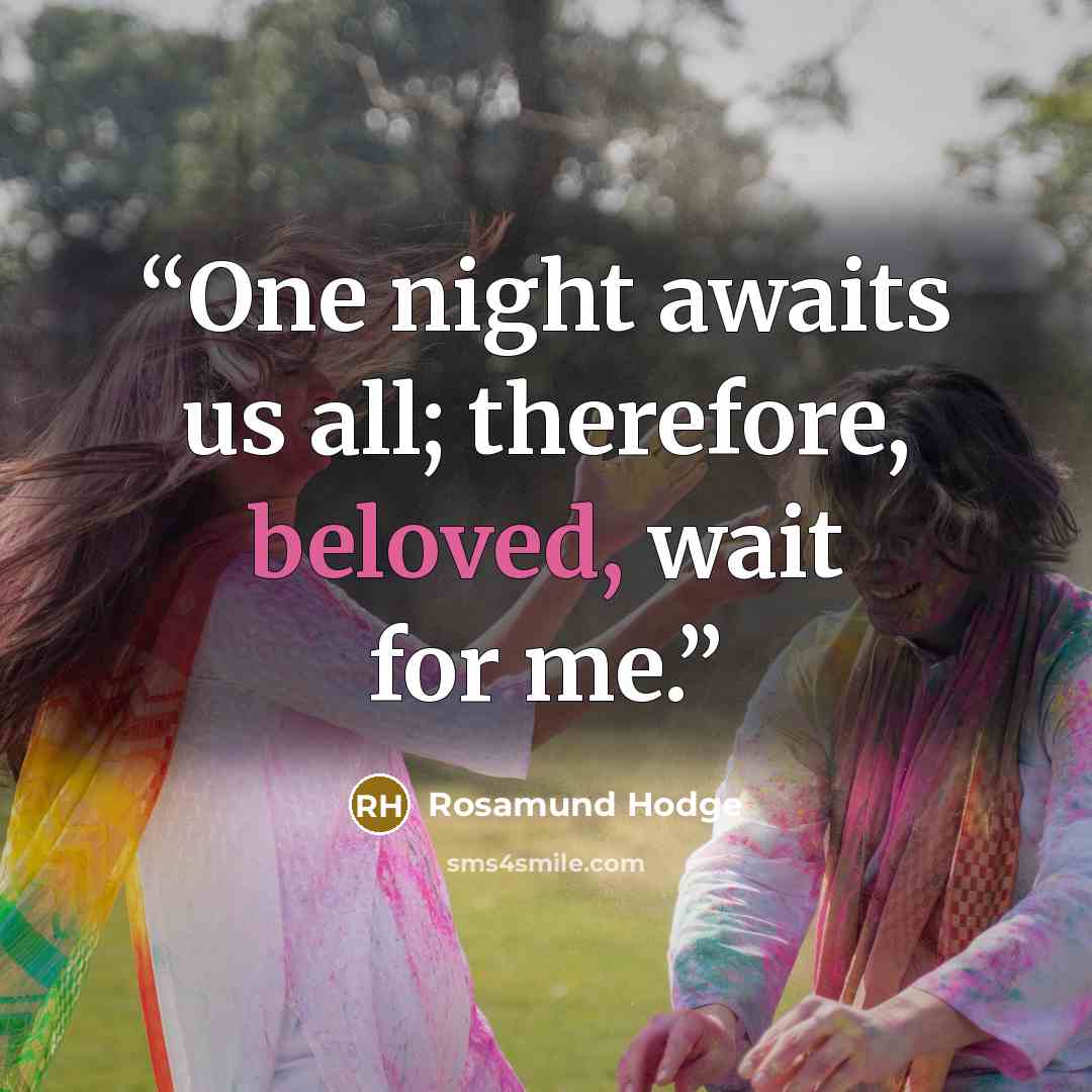 “One night awaits us all; therefore, beloved, wait for me.” quote by Rosamund Hodge
