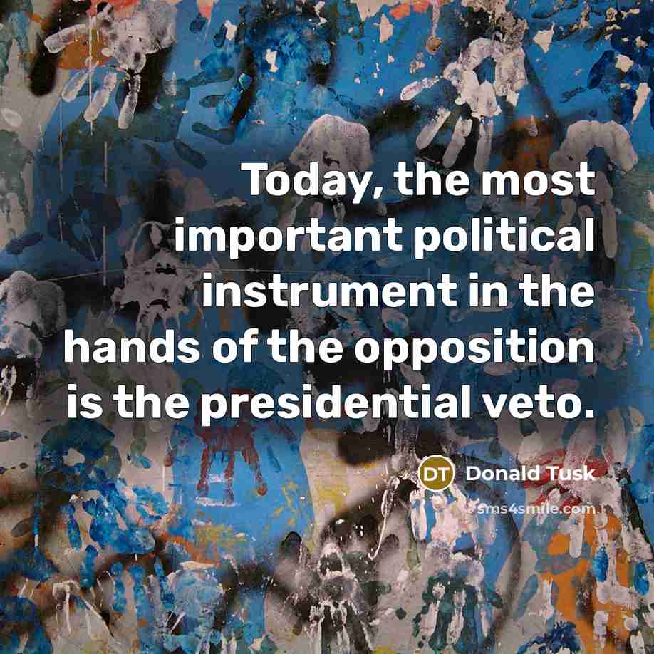 “Today, the most important political instrument in the hands of the opposition is the presidential veto.” quote by Donald Tusk