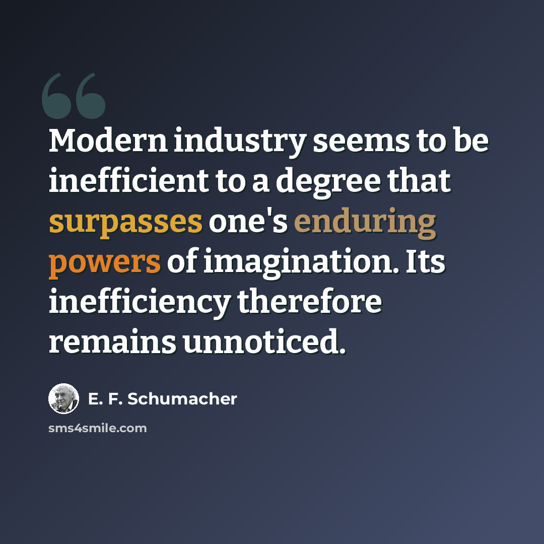 “Modern industry seems to be inefficient to a degree that surpasses one's enduring powers of imagination. Its inefficiency therefore remains unnoticed.” quote by E. F. Schumacher