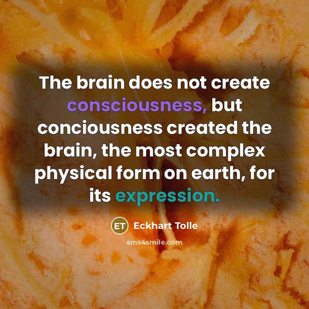 “The brain does not create consciousness, but conciousness created the brain, the most complex physical form on earth, for its expression.” quote by Eckhart Tolle