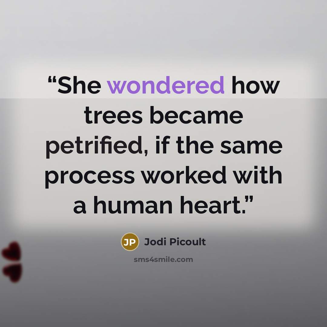 “She wondered how trees became petrified, if the same process worked with a human heart.” quote by Jodi Picoult