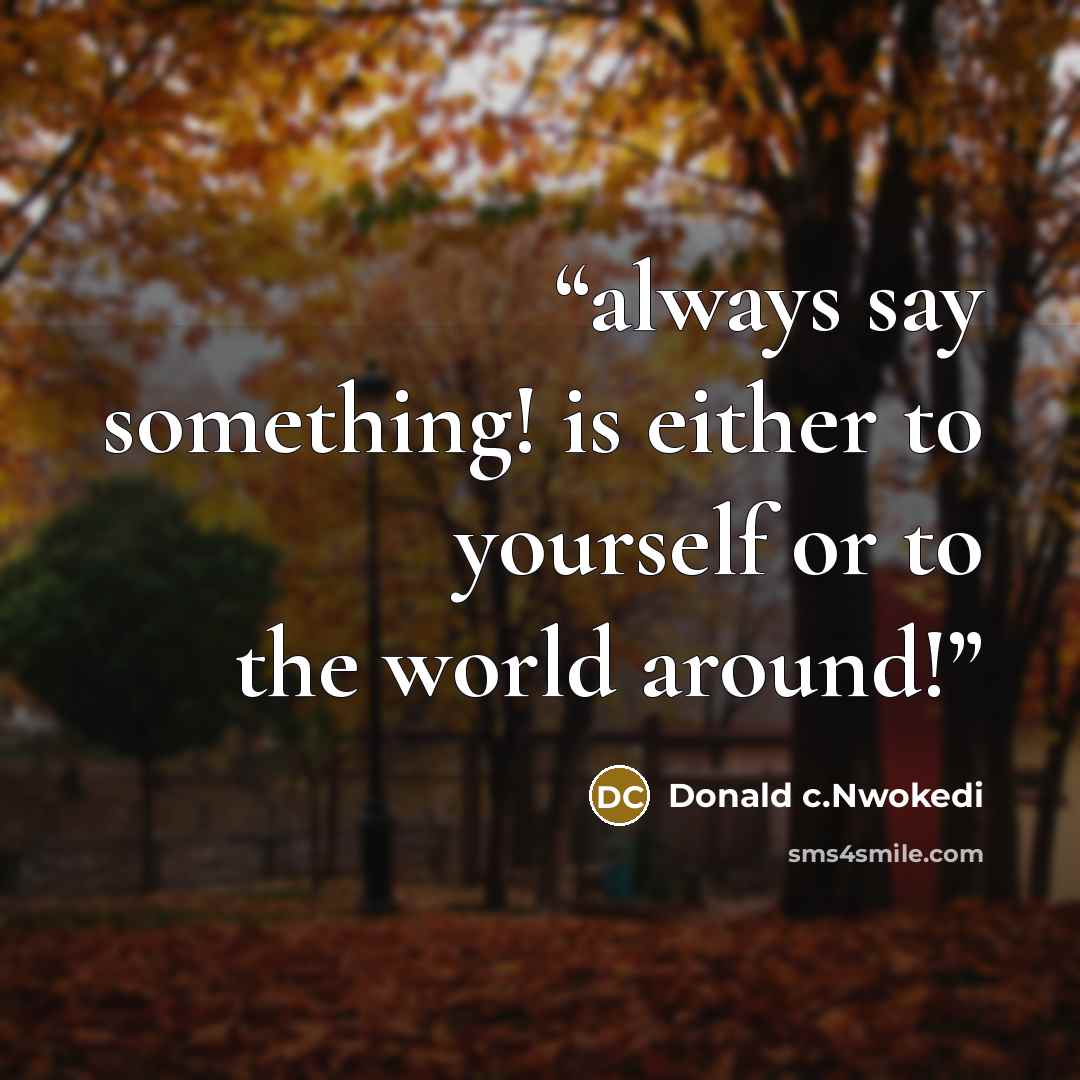“always say something! is either to yourself or to the world around!” quote by Donald c.Nwokedi