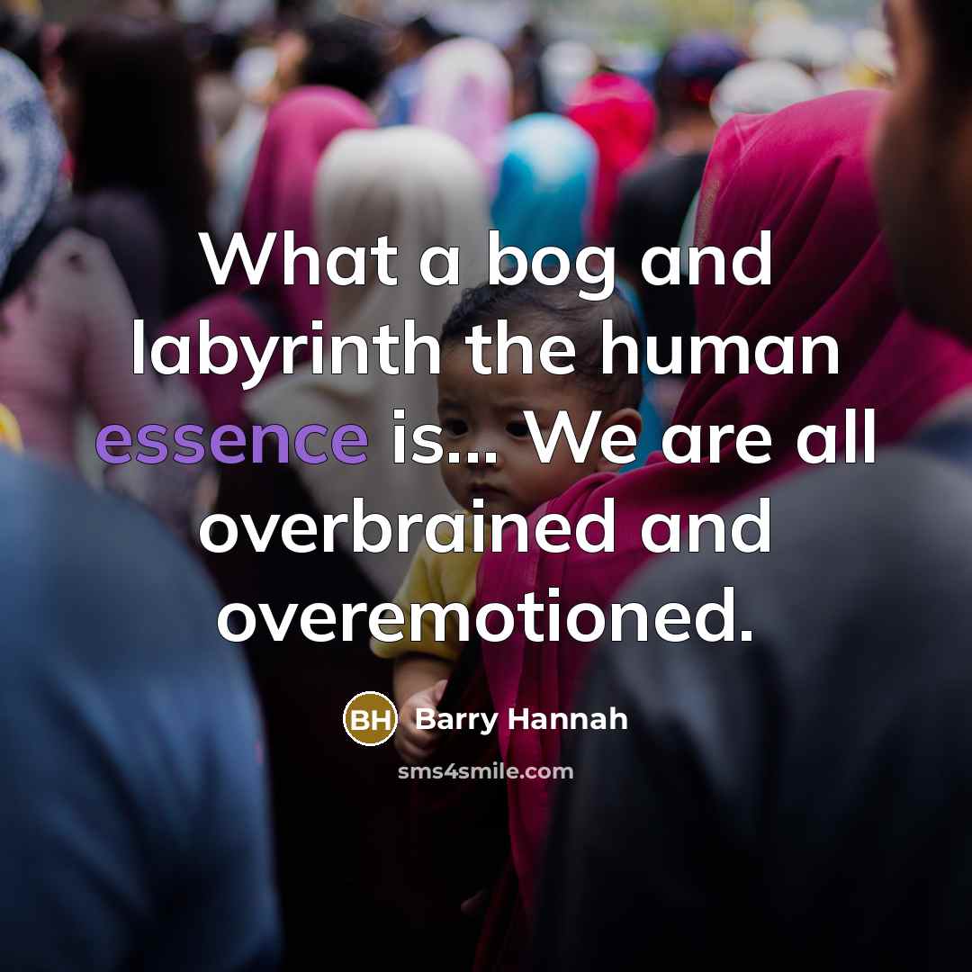 “What a bog and labyrinth the human essence is... We are all overbrained and overemotioned.” quote by Barry Hannah