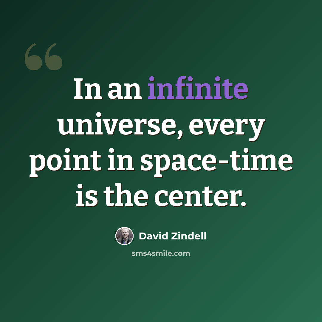 “In an infinite universe, every point in space-time is the center.” quote by David Zindell