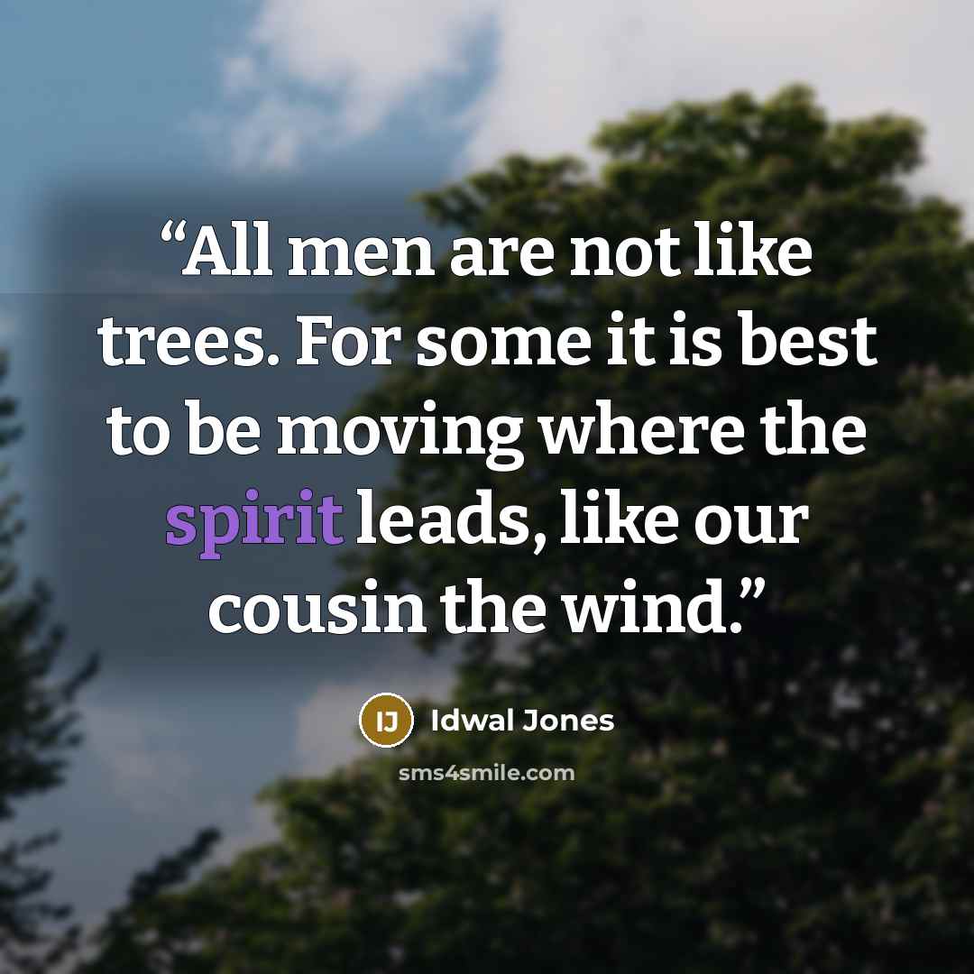 “All men are not like trees. For some it is best to be moving where the spirit leads, like our cousin the wind.” quote by Idwal Jones