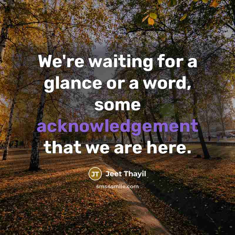 “We're waiting for a glance or a word, some acknowledgement that we are here.” quote by Jeet Thayil