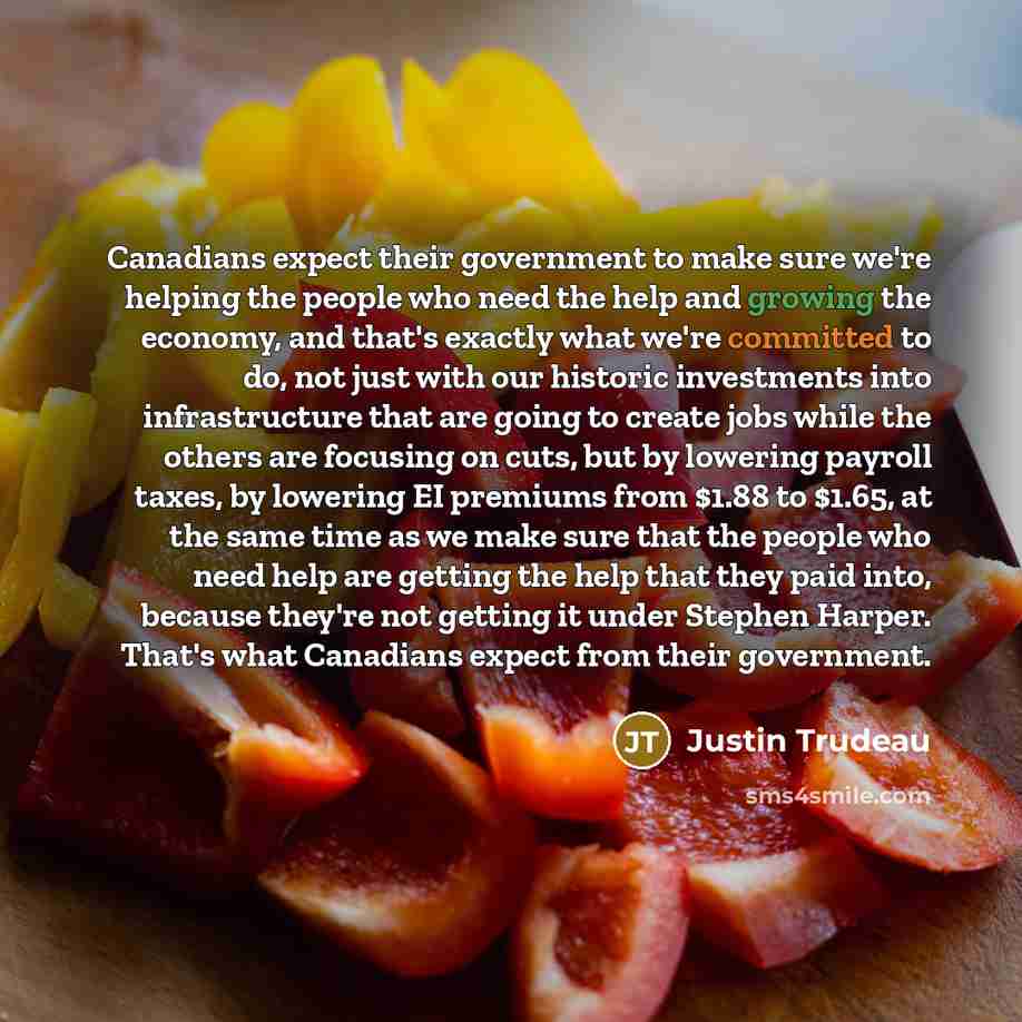 “Canadians expect their government to make sure we're helping the people who need the help and growing the economy, and that's exactly what we're committed to do, not just with our historic investments into infrastructure that are going to create jobs while the others are focusing on cuts, but by…” quote by Justin Trudeau