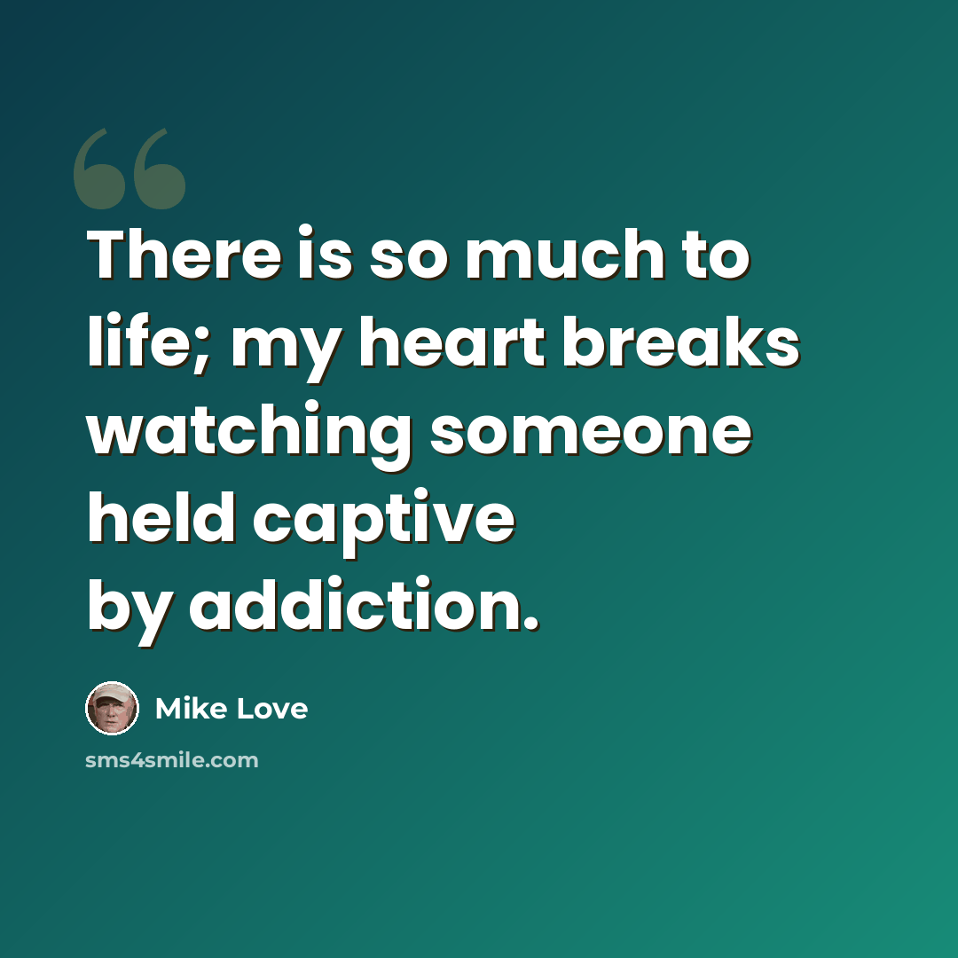 “There is so much to life; my heart breaks watching someone held captive by addiction.” quote by Mike Love