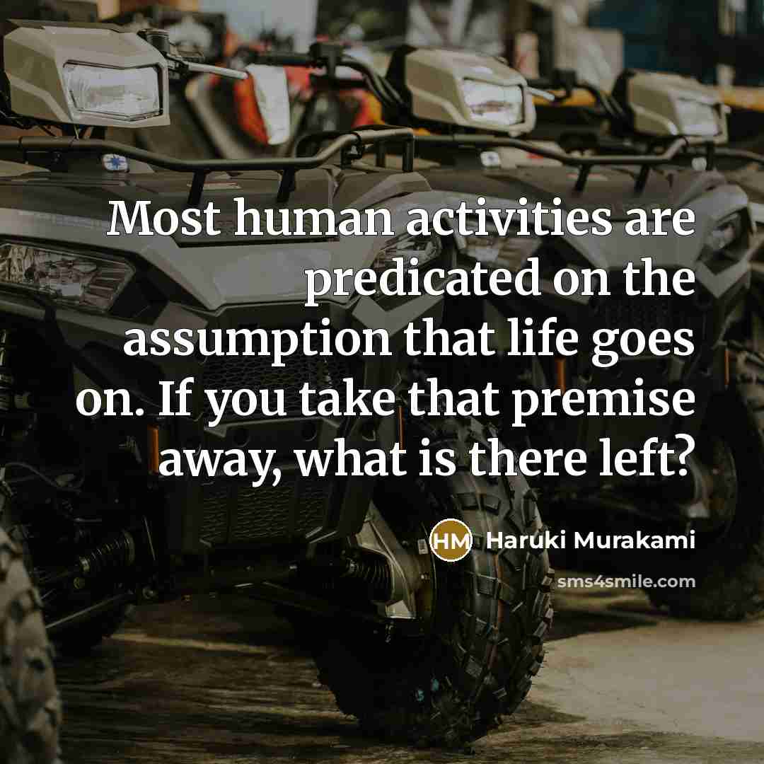 “Most human activities are predicated on the assumption that life goes on. If you take that premise away, what is there left?” quote by Haruki Murakami