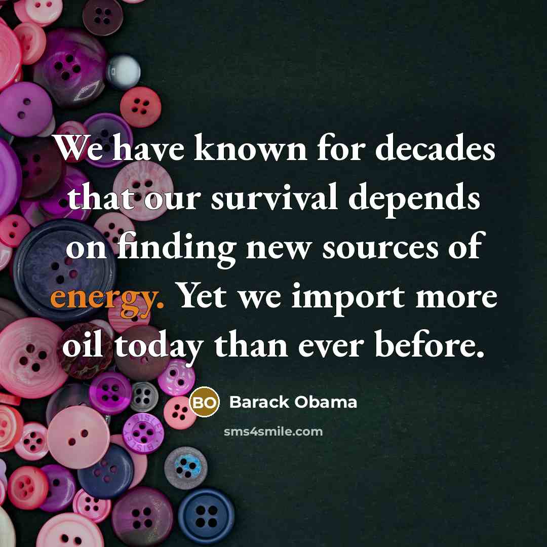 “We have known for decades that our survival depends on finding new sources of energy. Yet we import more oil today than ever before.” quote by Barack Obama