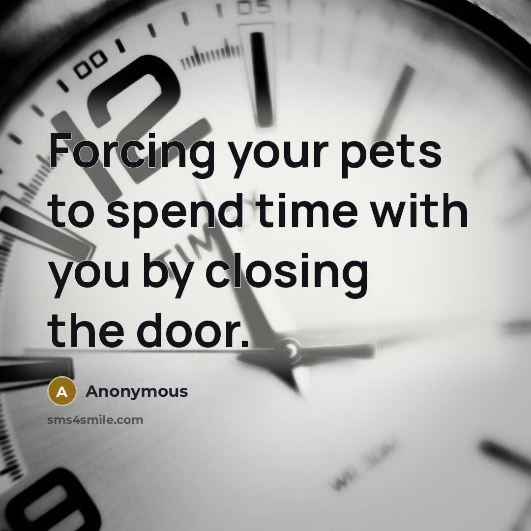 “Forcing your pets to spend time with you by closing the door.” quote by Anonymous