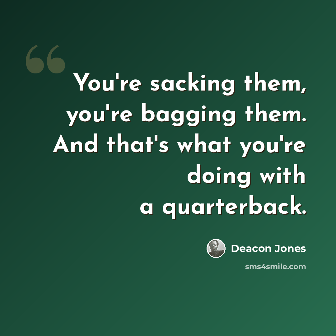 “You're sacking them, you're bagging them. And that's what you're doing with a quarterback.” quote by Deacon Jones