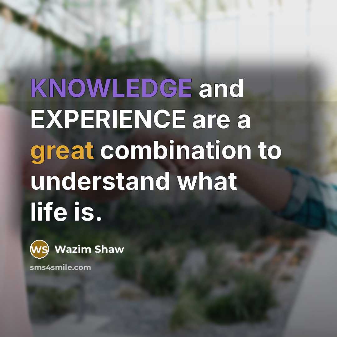 “KNOWLEDGE and EXPERIENCE are a great combination to understand what life is.” quote by Wazim Shaw
