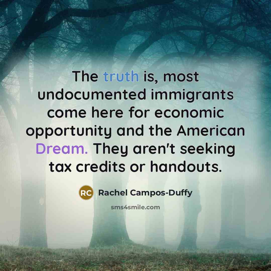 “The truth is, most undocumented immigrants come here for economic opportunity and the American Dream. They aren't seeking tax credits or handouts.” quote by Rachel Campos-Duffy