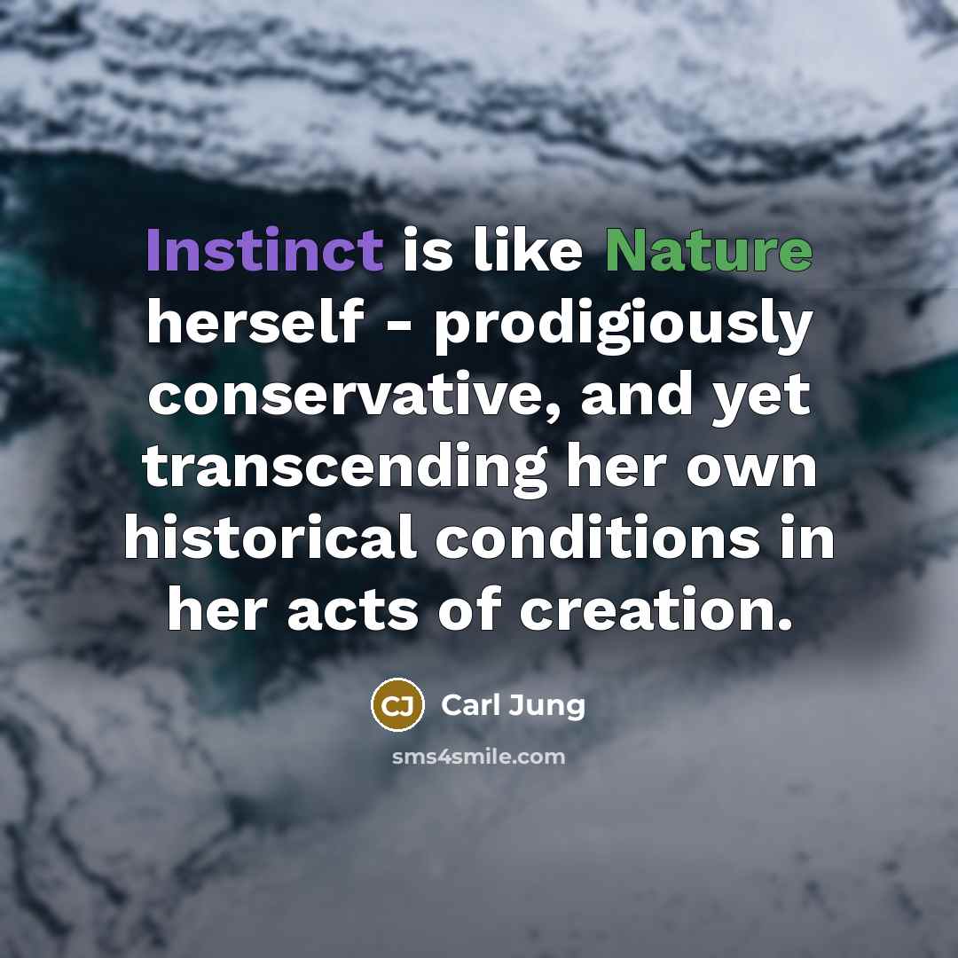 “Instinct is like Nature herself - prodigiously conservative, and yet transcending her own historical conditions in her acts of creation.” quote by Carl Jung