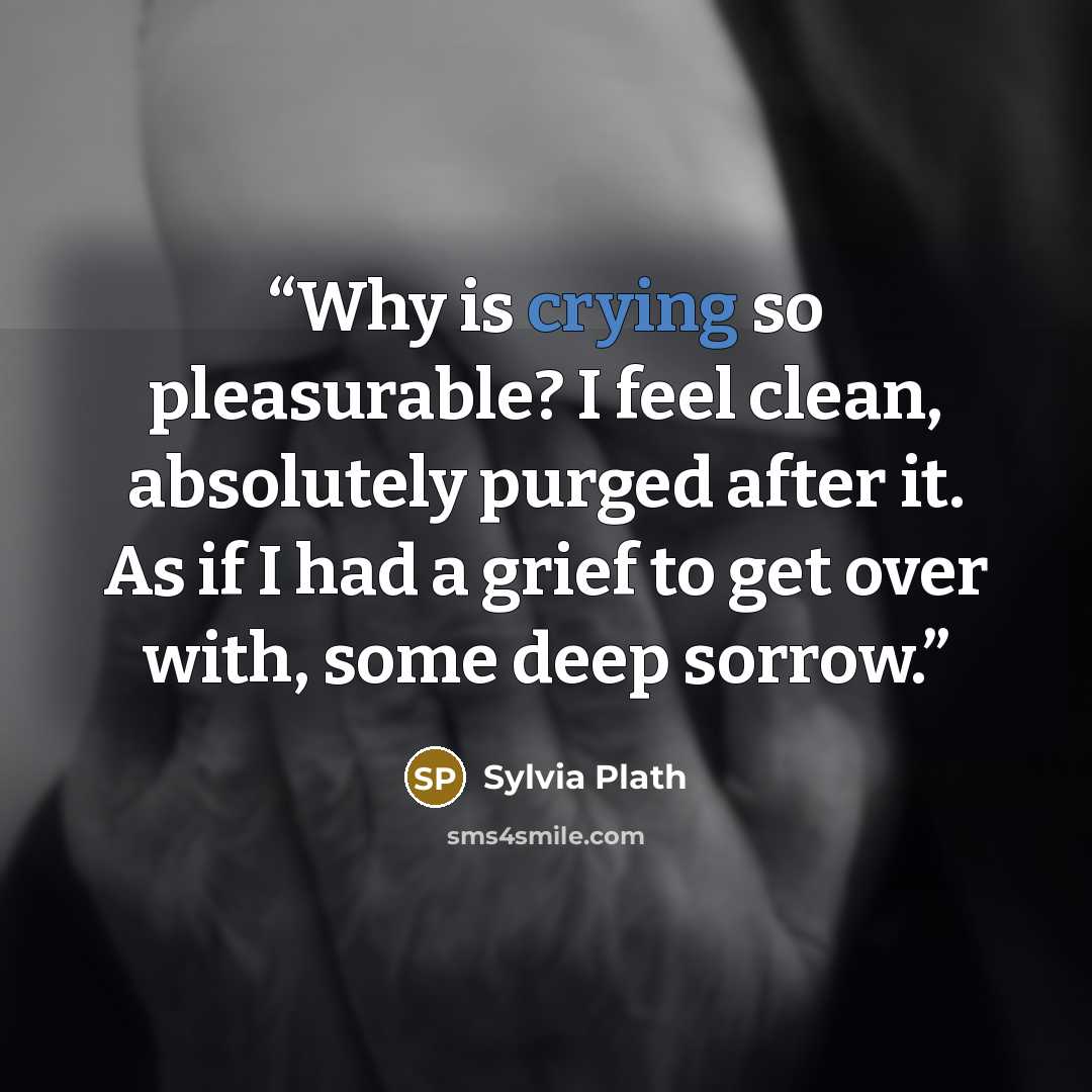 “Why is crying so pleasurable? I feel clean, absolutely purged after it. As if I had a grief to get over with, some deep sorrow.” quote by Sylvia Plath