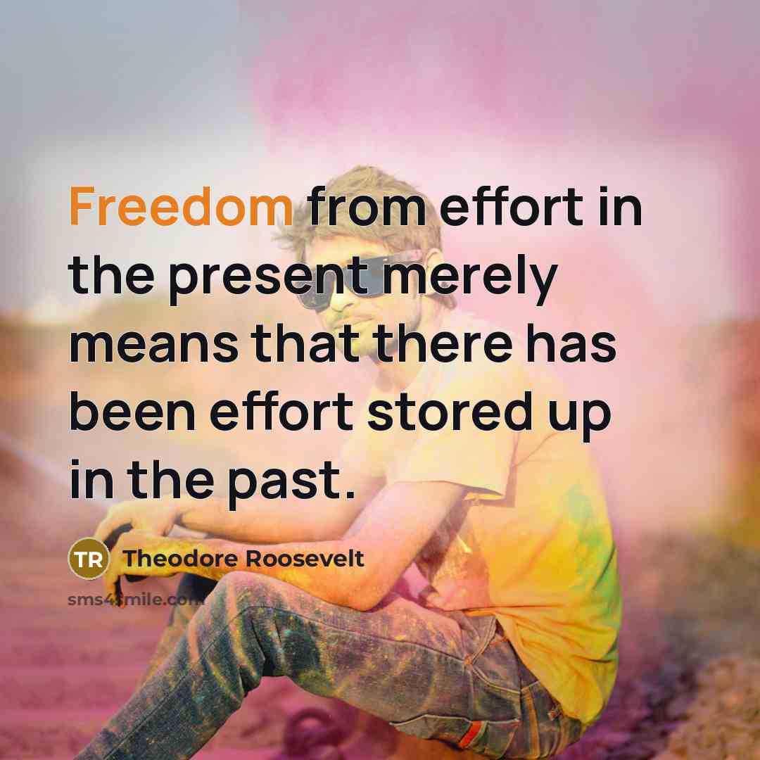 “Freedom from effort in the present merely means that there has been effort stored up in the past.” quote by Theodore Roosevelt