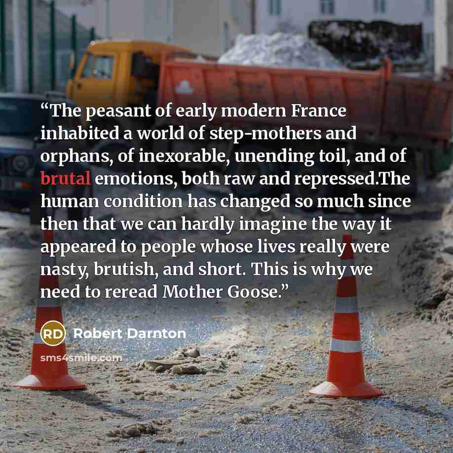 “The peasant of early modern France inhabited a world of step-mothers and orphans, of inexorable, unending toil, and of brutal emotions, both raw and repressed.The human condition has changed so much since then that we can hardly imagine the way it appeared to people whose lives really were nasty…” quote by Robert Darnton
