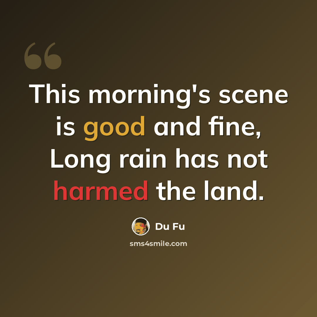 “This morning's scene is good and fine, Long rain has not harmed the land.” quote by Du Fu