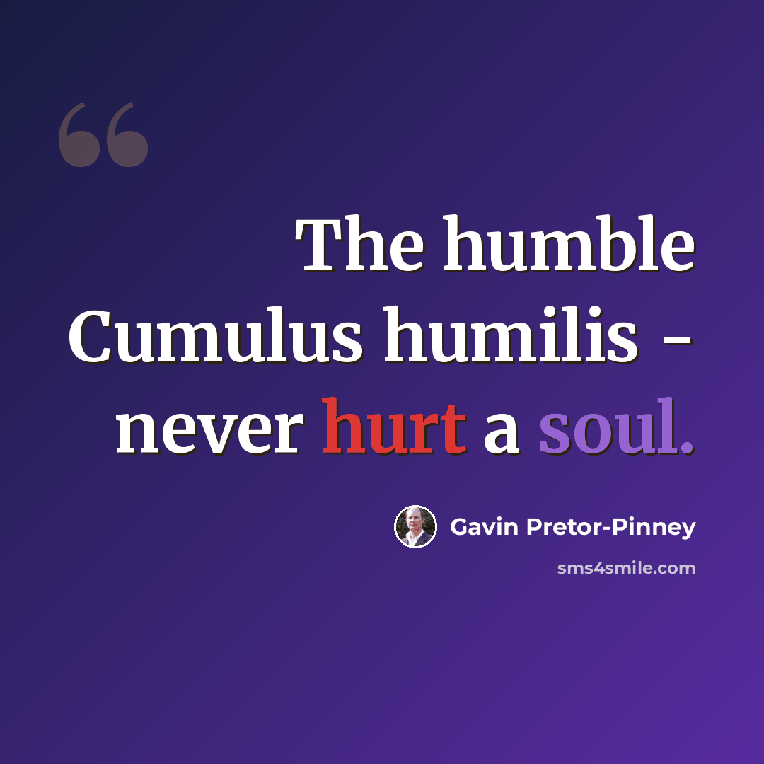“The humble Cumulus humilis - never hurt a soul.” quote by Gavin Pretor-Pinney