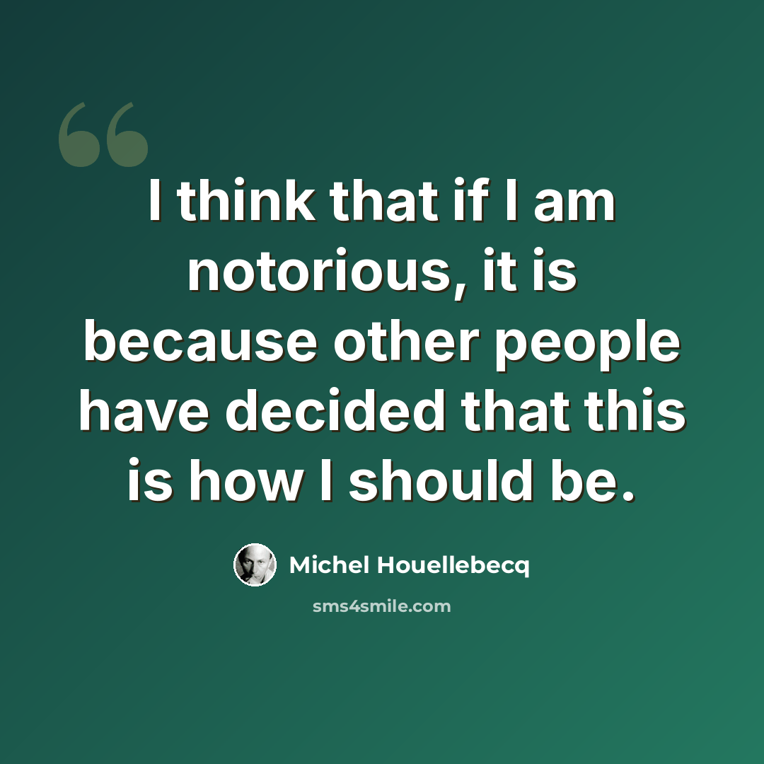 “I think that if I am notorious, it is because other people have decided that this is how I should be.” quote by Michel Houellebecq