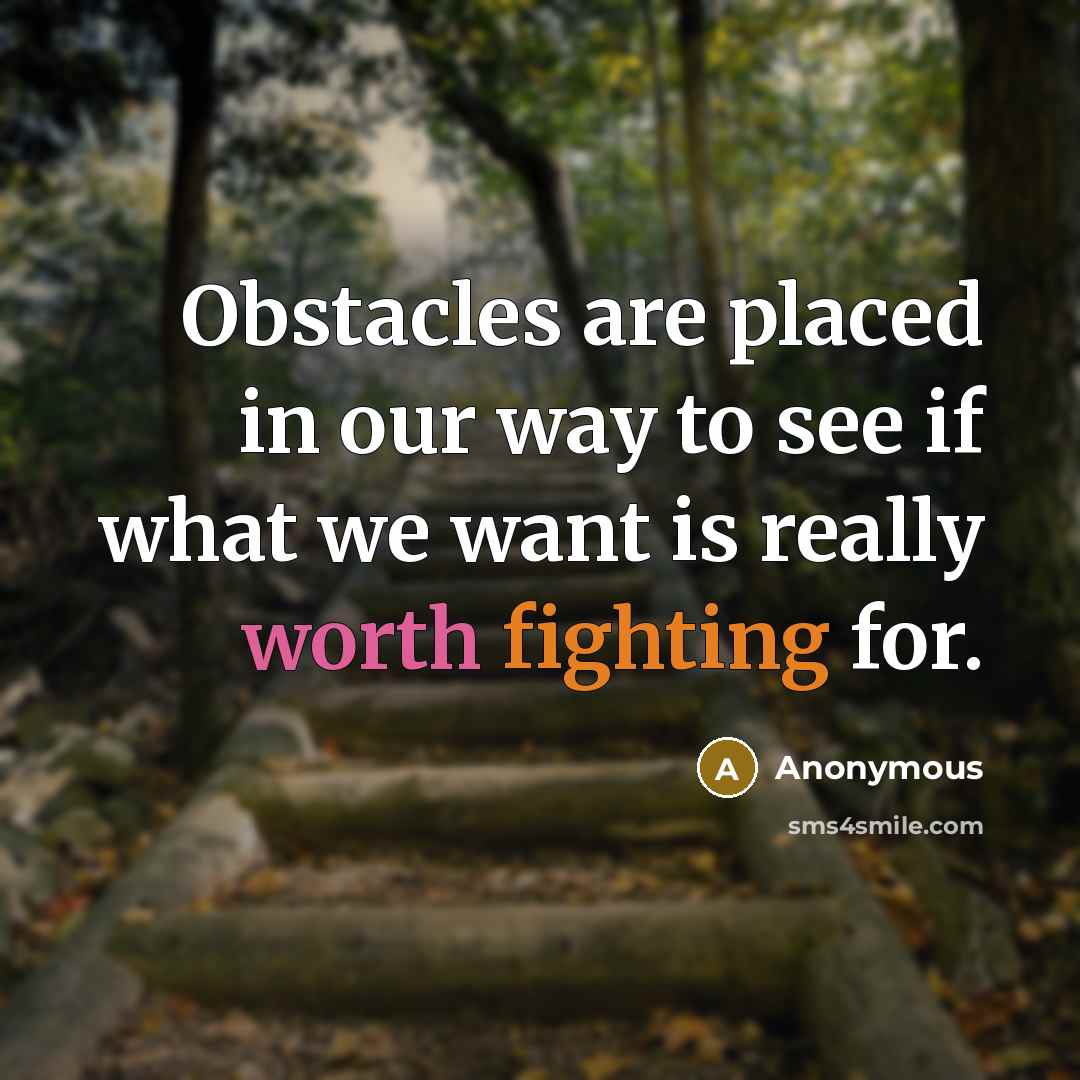 “Obstacles are placed in our way to see if what we want is really worth fighting for.” quote by Anonymous