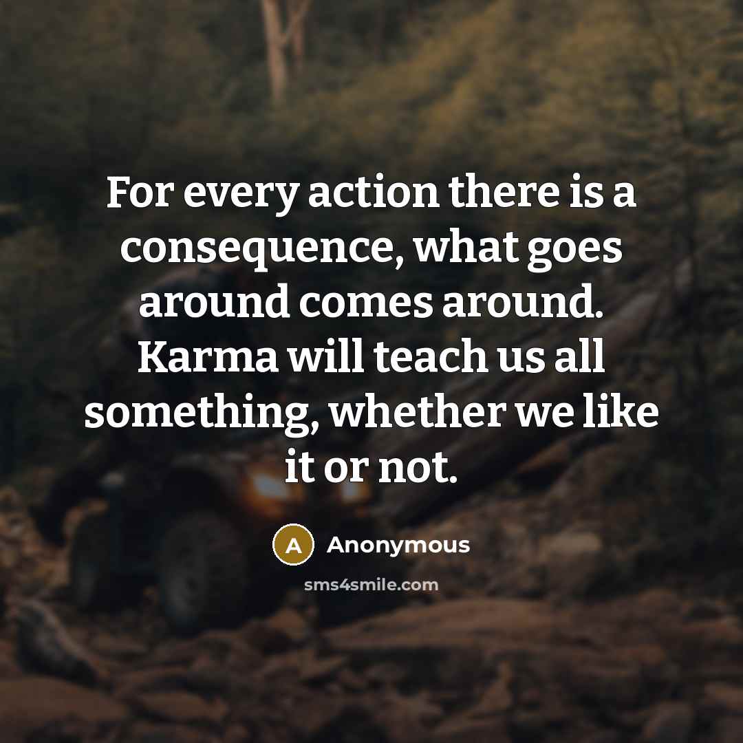 “For every action there is a consequence, what goes around comes around. Karma will teach us all something, whether we like it or not.” quote by Anonymous