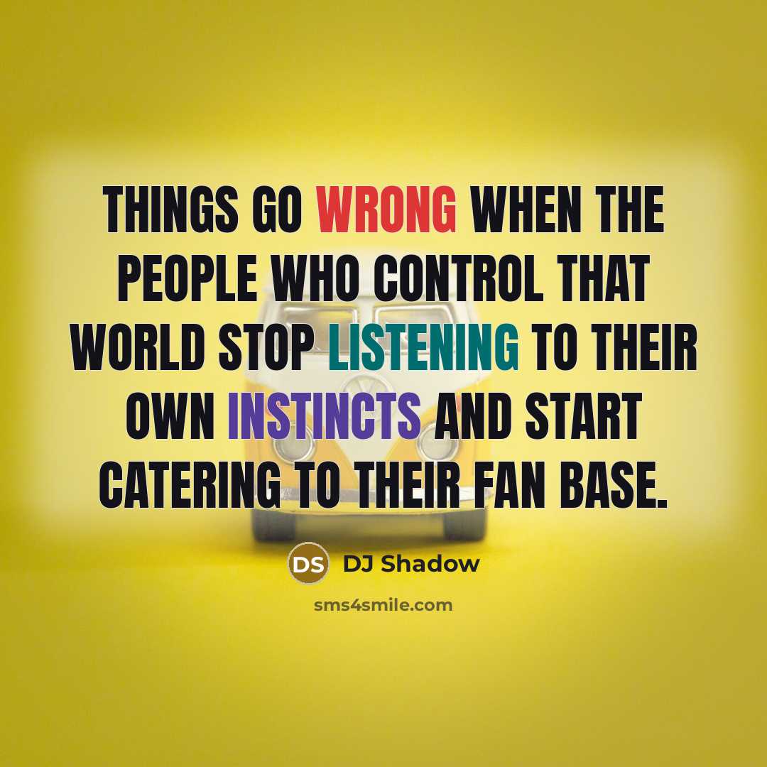 “Things go wrong when the people who control that world stop listening to their own instincts and start catering to their fan base.” quote by DJ Shadow