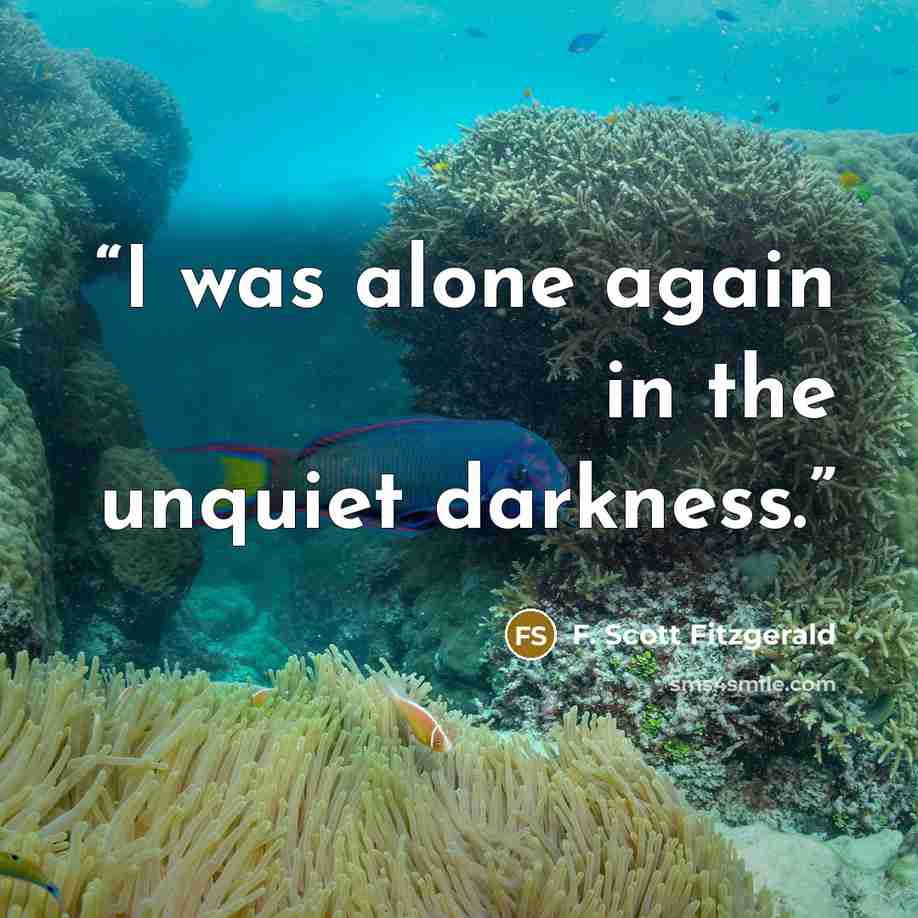 “I was alone again in the unquiet darkness.” quote by F. Scott Fitzgerald