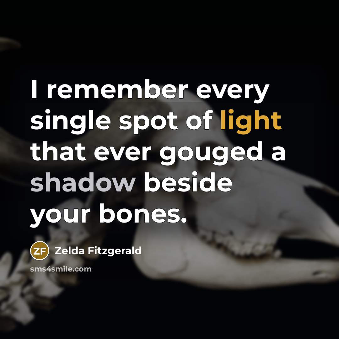 “I remember every single spot of light that ever gouged a shadow beside your bones.” quote by Zelda Fitzgerald
