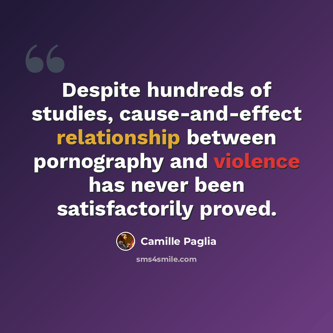 “Despite hundreds of studies, cause-and-effect relationship between pornography and violence has never been satisfactorily proved.” quote by Camille Paglia
