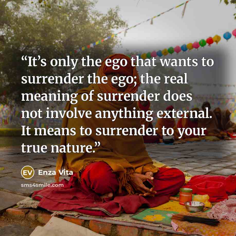 “It’s only the ego that wants to surrender the ego; the real meaning of surrender does not involve anything external. It means to surrender to your true nature.” quote by Enza Vita