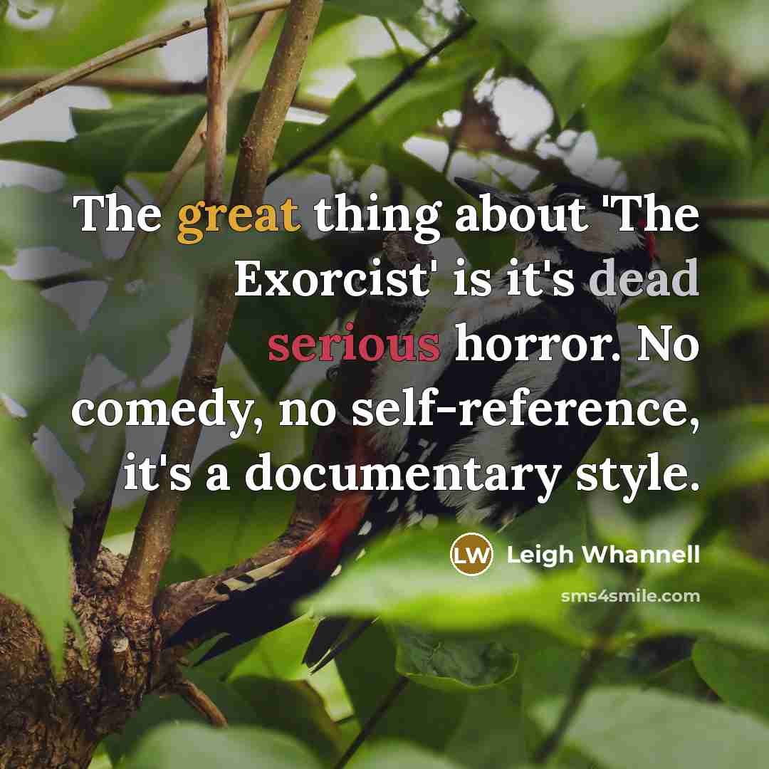 “The great thing about 'The Exorcist' is it's dead serious horror. No comedy, no self-reference, it's a documentary style.” quote by Leigh Whannell
