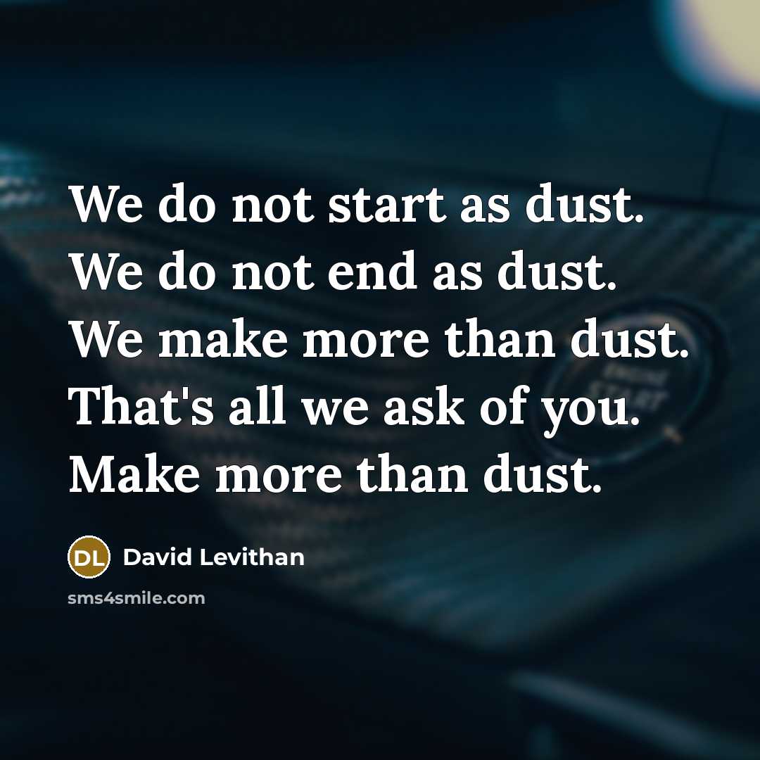 “We do not start as dust. We do not end as dust. We make more than dust. That's all we ask of you. Make more than dust.” quote by David Levithan