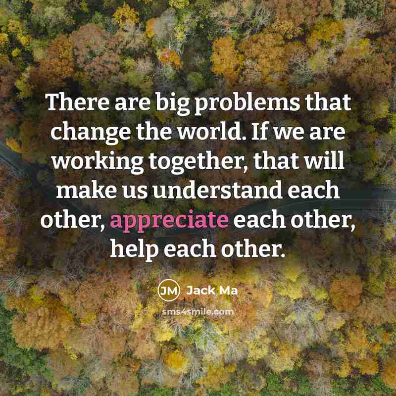 “There are big problems that change the world. If we are working together, that will make us understand each other, appreciate each other, help each other.” quote by Jack Ma