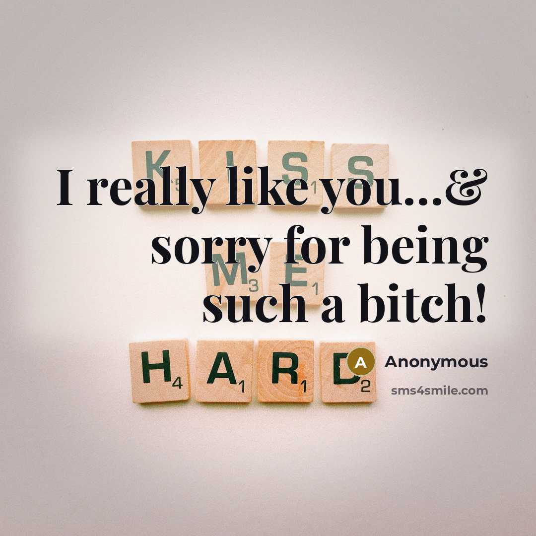 “I really like you…& sorry for being such a bitch!” quote by Anonymous