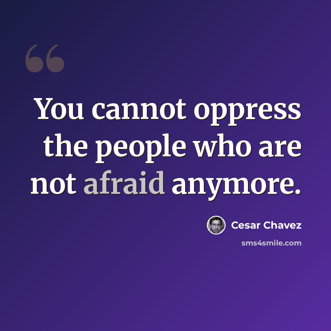 “You cannot oppress the people who are not afraid anymore.” quote by Cesar Chavez