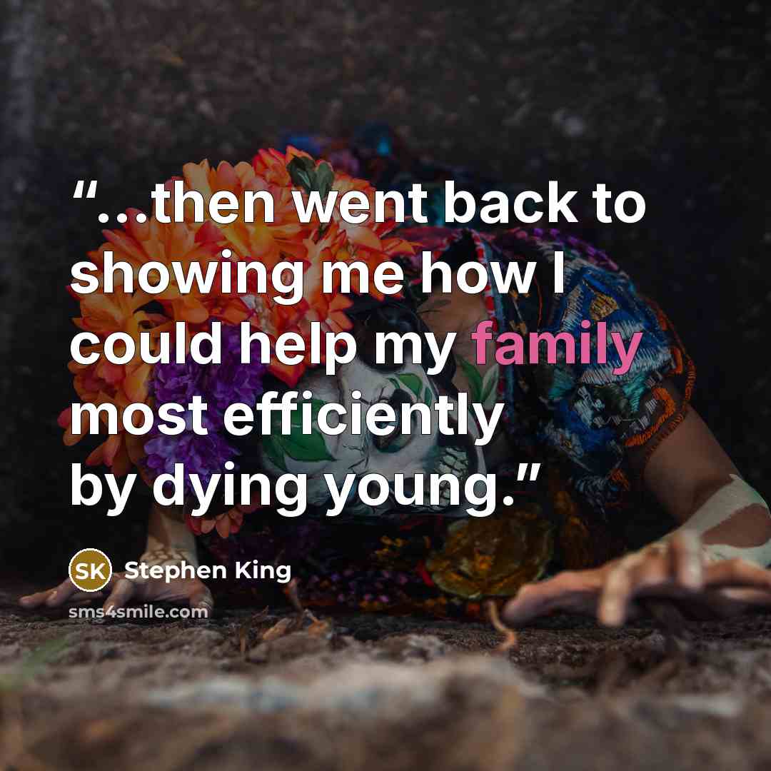 “...then went back to showing me how I could help my family most efficiently by dying young.” quote by Stephen King