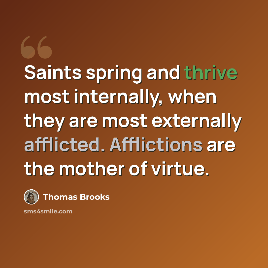 “Saints spring and thrive most internally, when they are most externally afflicted. Afflictions are the mother of virtue.” quote by Thomas Brooks