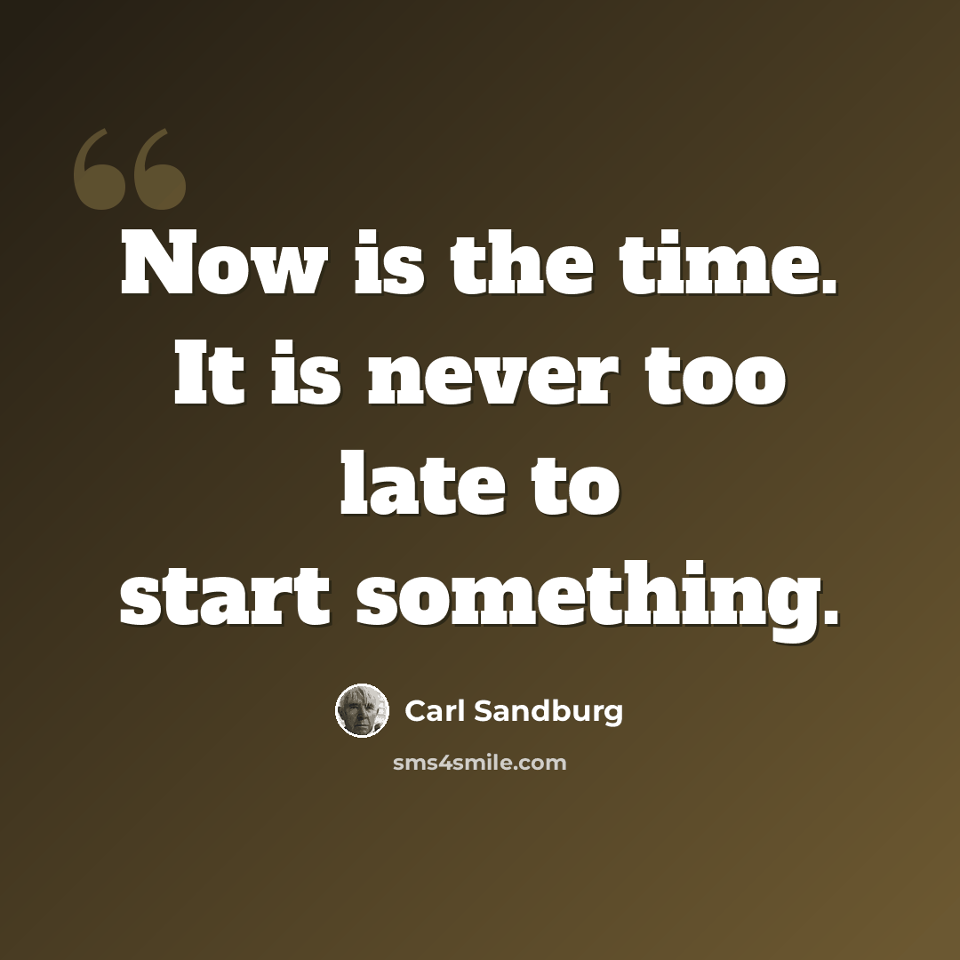 “Now is the time. It is never too late to start something.” quote by Carl Sandburg