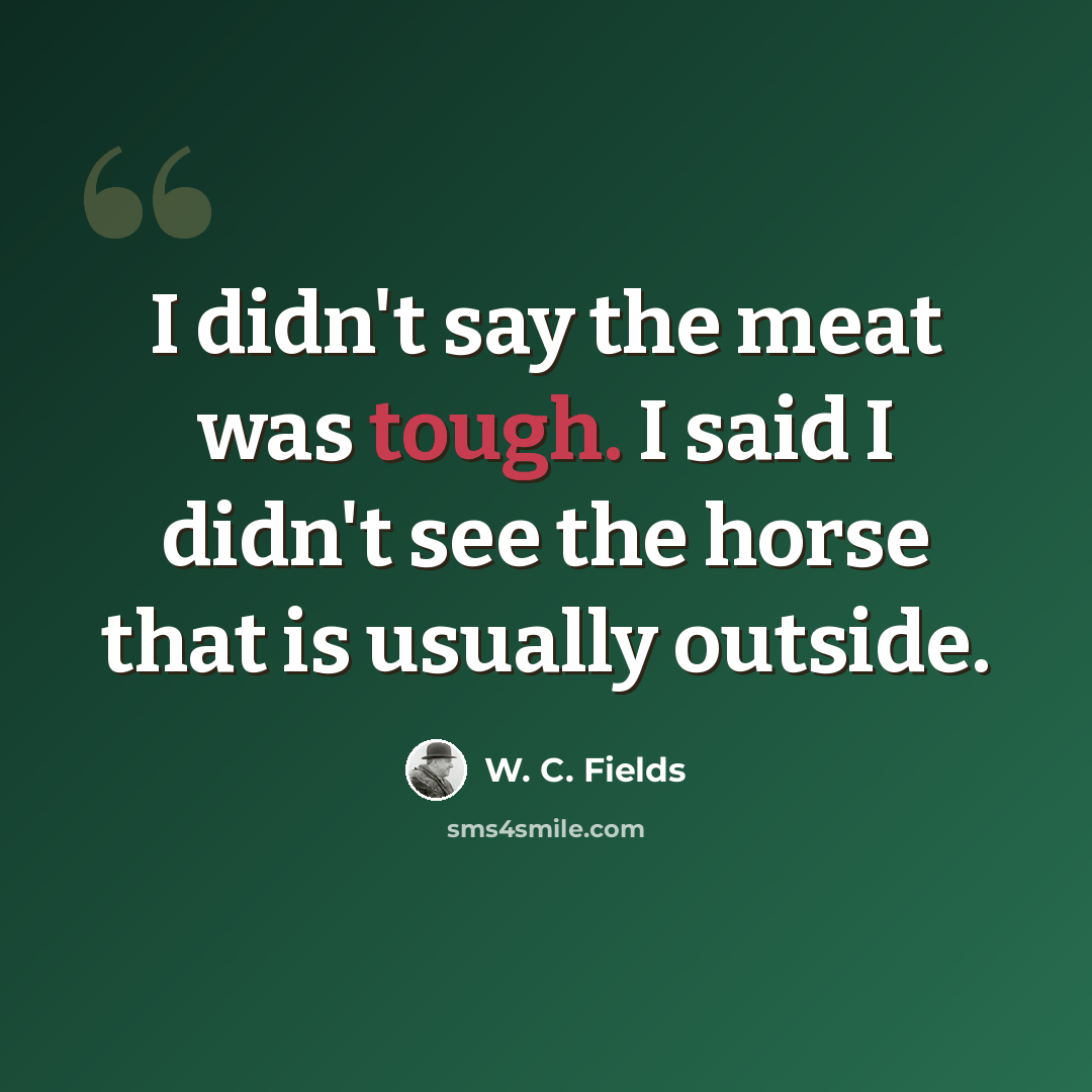 “I didn't say the meat was tough. I said I didn't see the horse that is usually outside.” quote by W. C. Fields