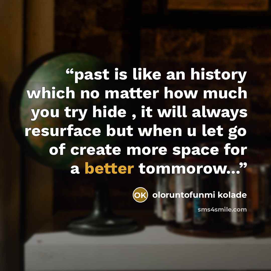 “past is like an history which no matter how much you try hide , it will always resurface but when u let go of create more space for a better tommorow...” quote by oloruntofunmi kolade