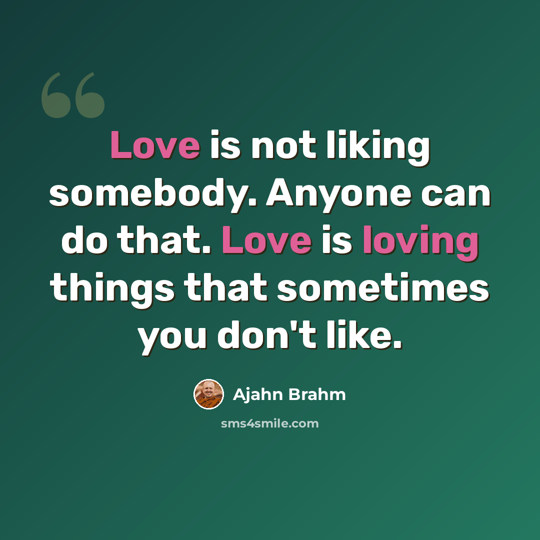 “Love is not liking somebody. Anyone can do that. Love is loving things that sometimes you don't like.” quote by Ajahn Brahm