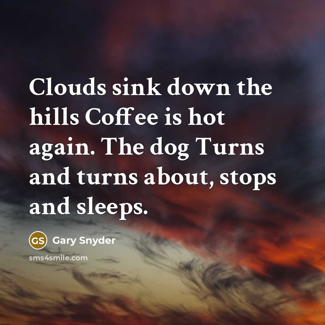 “Clouds sink down the hills Coffee is hot again. The dog Turns and turns about, stops and sleeps.” quote by Gary Snyder