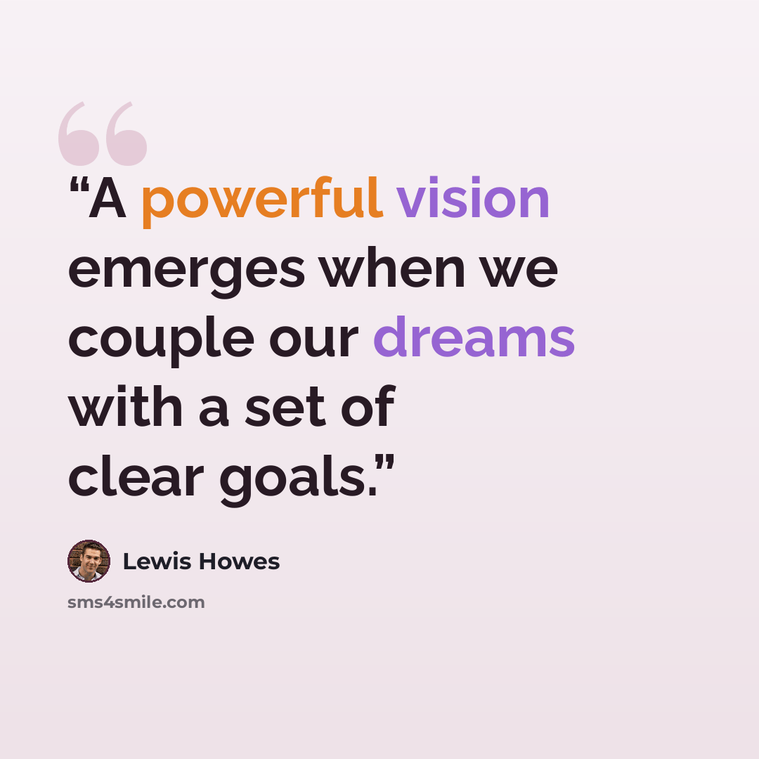 “A powerful vision emerges when we couple our dreams with a set of clear goals.” quote by Lewis Howes